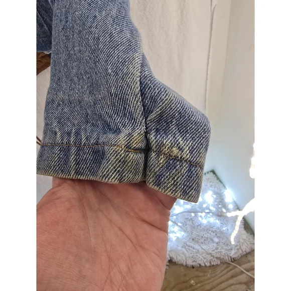 Frontier Vtg Denim Leather Cropped 1 Button Western Jacket. Ladies Size Large - Picture 14 of 15